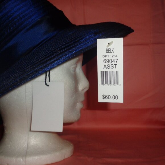 NEW FABULOUS NAVY BLUE DRESS HAT GIOVANNIO BY EMMA,ITALY-SIZE 7/7.5 MEDIUM-WOW! - Picture 6 of 7